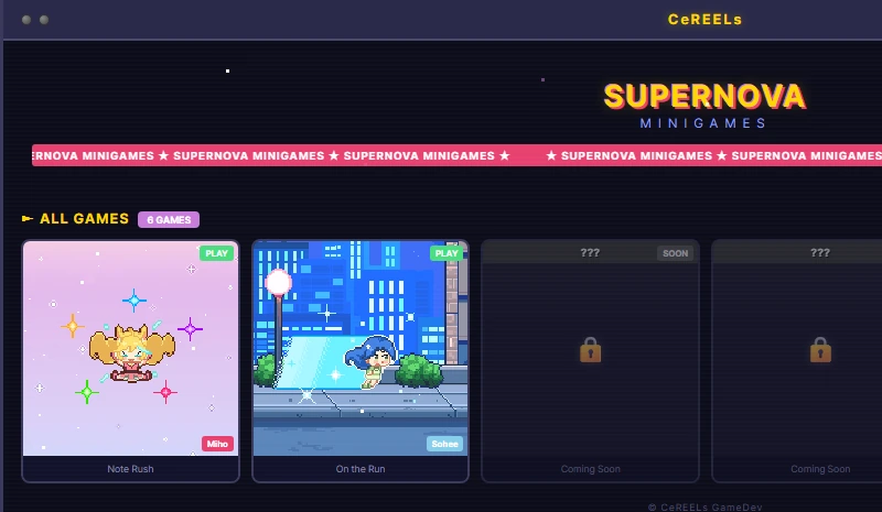 Supernova Minigames 런처 화면